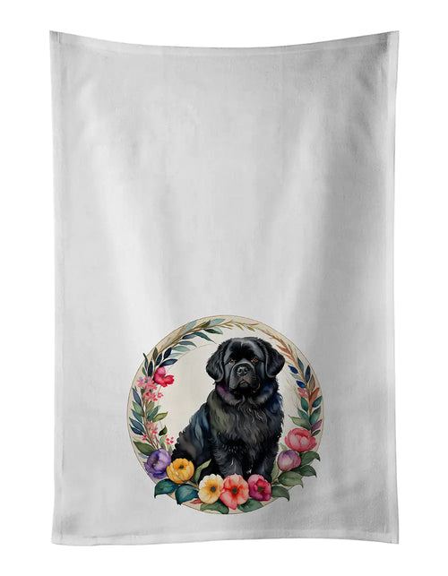 Newfoundland and Flowers Kitchen Towel Set of 2