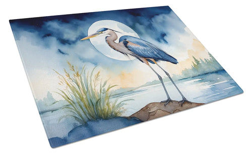 Blue Heron Under the Moonlight Glass Cutting Board