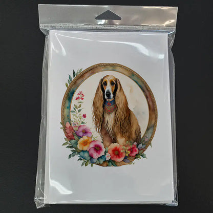 Afghan Hound and Flowers Greeting Cards Pack of 8