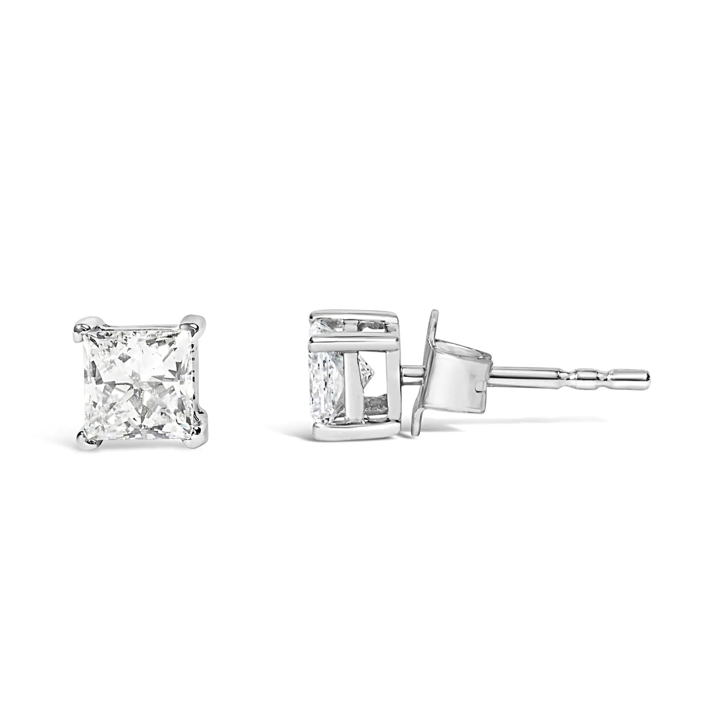 14K Weißgold 3/8 Karat Laborgezüchtete Princess-Cut Diamant Solitär Ohrstecker mit 4-Krappenfassung (VS1-VS2 Reinheit, F-G Farbe)