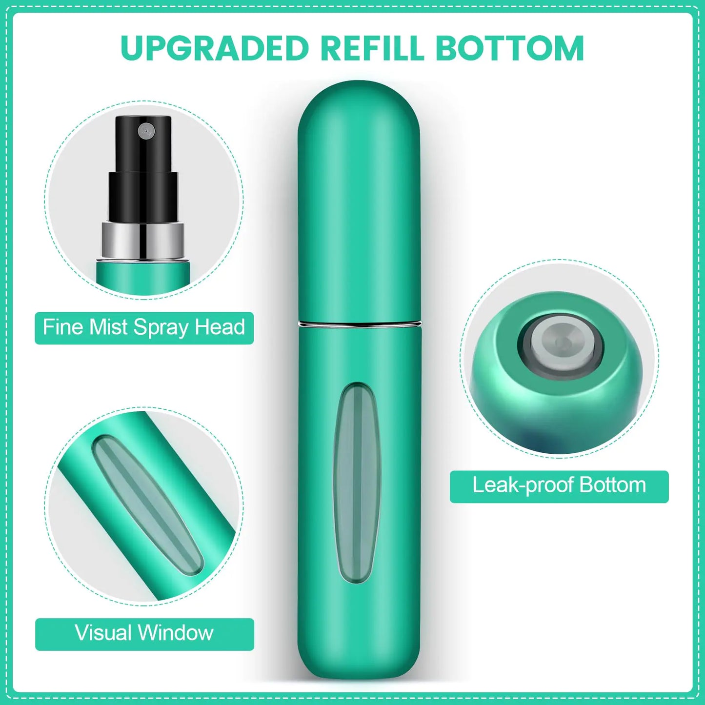 Perfume Travel Refillable Mini Spray Bottles Atomizer Travel Perfume Bottle Refillable Empty Cologne Travel Essentials for Women Mens Accessories 6 Pack 5ml/0.2oz (Green) 6 Green