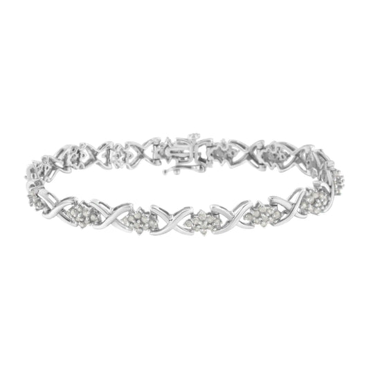 .925 Sterling Silver 2-1/4 Cttw Diamond 7” Cluster X Link Bracelet (I-J Color, I3 Clarity)