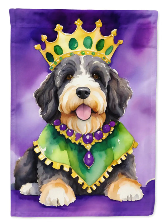 Bernedoodle King of Mardi Gras House Flag