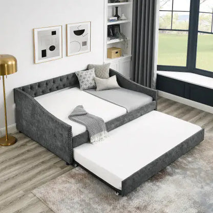 The Full-size Sofa Bed Features A Double-sized Upholstered Tufted Sofa Bed On Wheels Unavailable Platforms- Temu