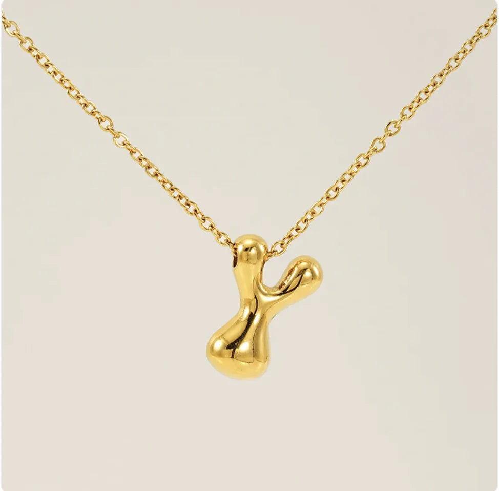 Women's Glossy Bubble Letter Pendant Necklace