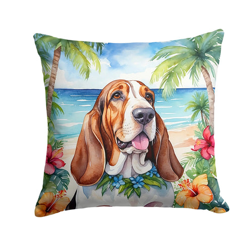 Basset Hound Luau Throw Pillow