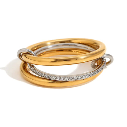 Firelags diamantring i rustfritt stål 18K gullbelagt i midten - Stainless Steel 18K Gold Plating Four-Layer Middle Diamond Ring