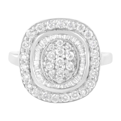 .925 Sterling Silver 1cttw Round and Baguette-Cut Diamond Square Cocktail Ring (I2-I3 Clarity, H-I Color)