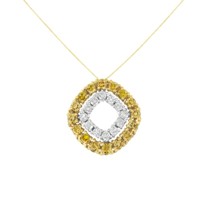 14K Yellow Gold .925 Plated Sterling Silver 1/2 Cttw Treated Yellow Diamond Double Cushion Shaped 18" Pendant Necklace (Yellow Color, I2-I3 Clarity)