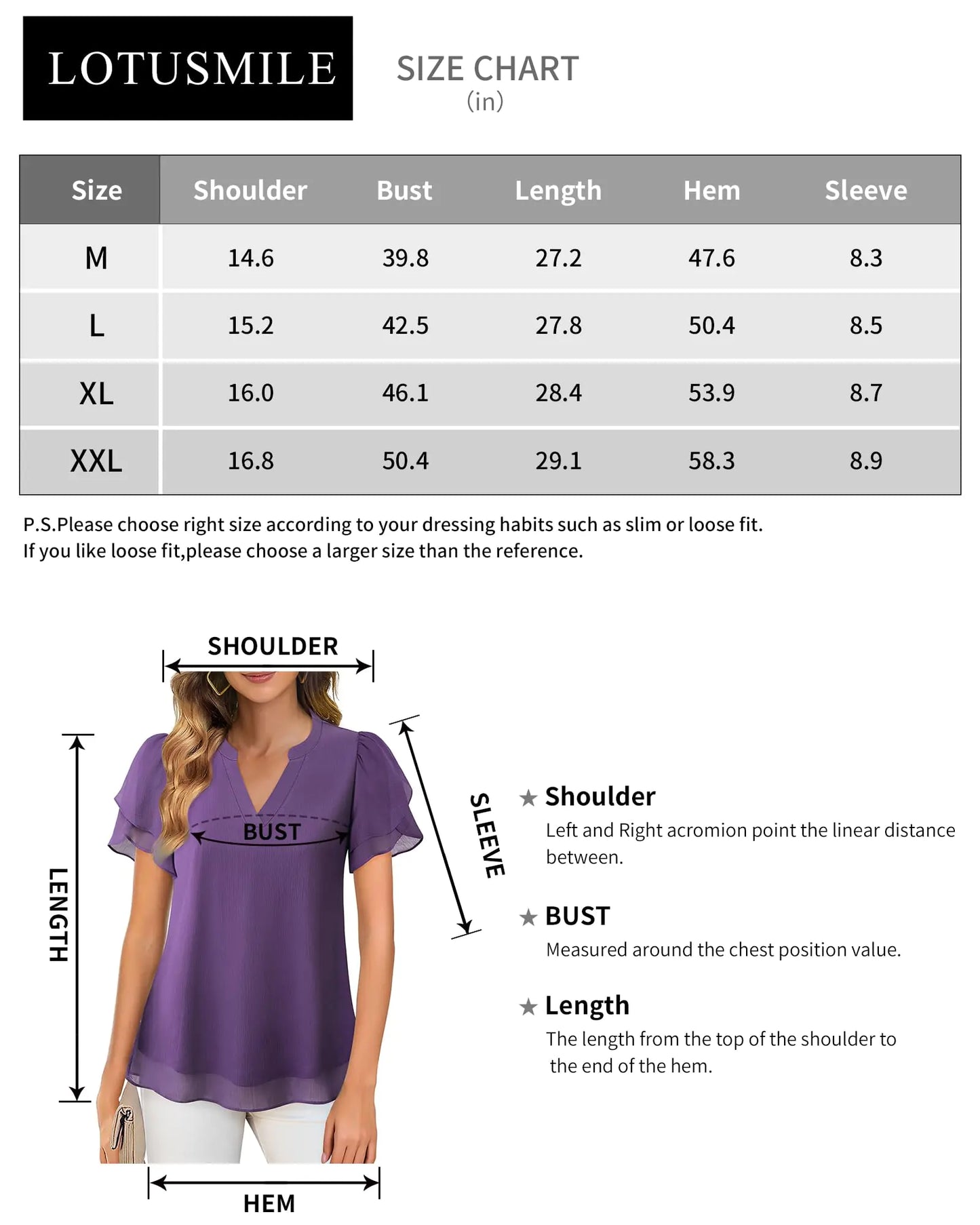 Lotusmile Womens Dressy Chiffon Blouses Summer Puff Petal Short Sleeve Shirts V Neck Casual Work Tops Medium Purple