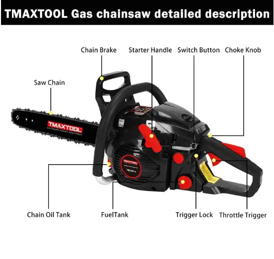 TMAXTOOL 62cc Powerful 20 Inch Gas Chainsaw With 2 Stroke Perfect For Pruning