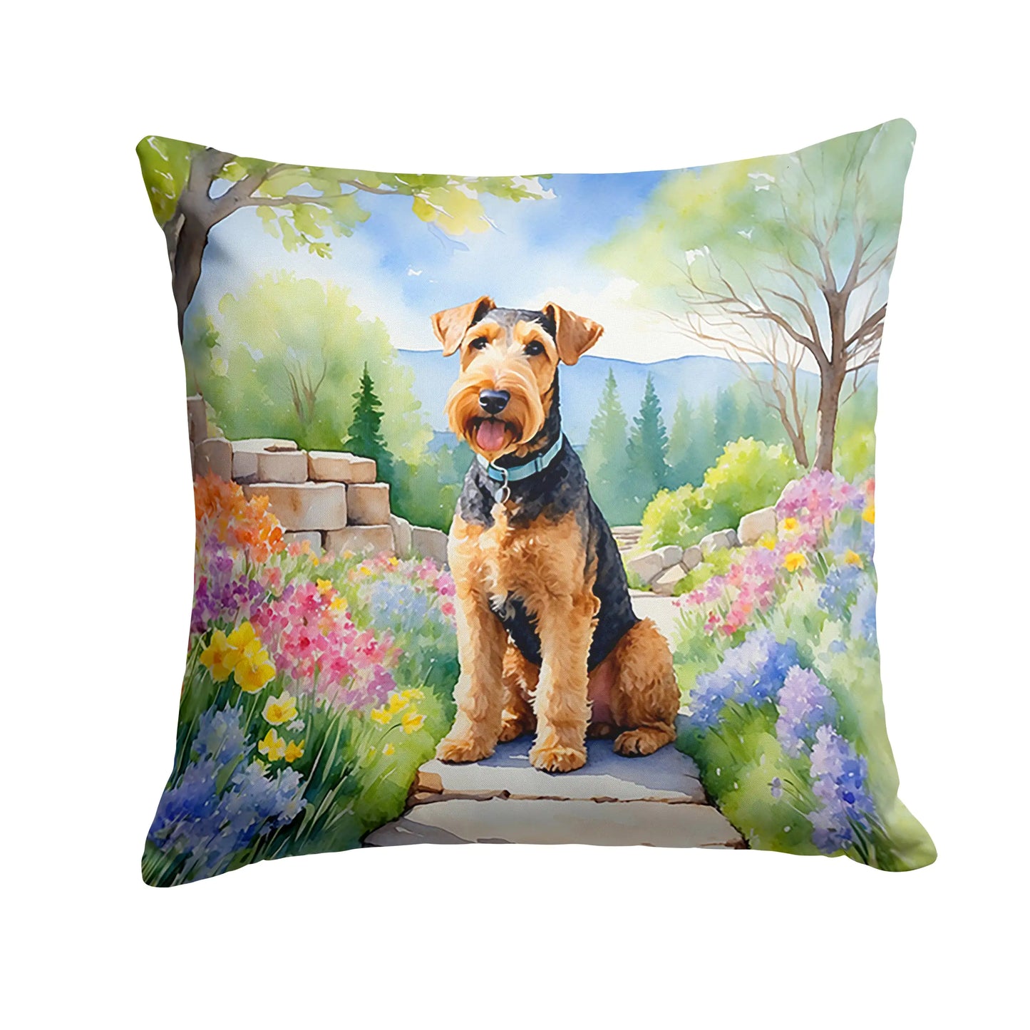 Airedale Terrier Spring Garden Throw Pillow