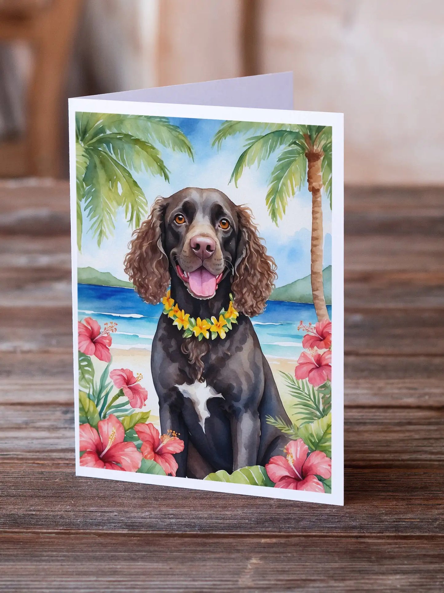 American Water Spaniel Luau Greeting Cards Pack of 8