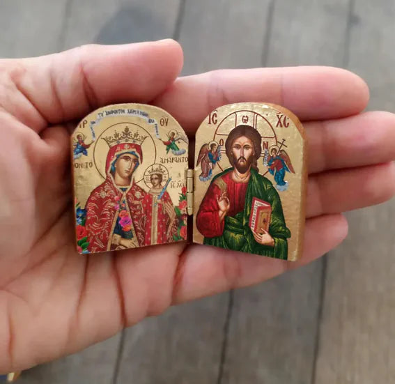 Wooden Christ & Virgin Icon Diptych