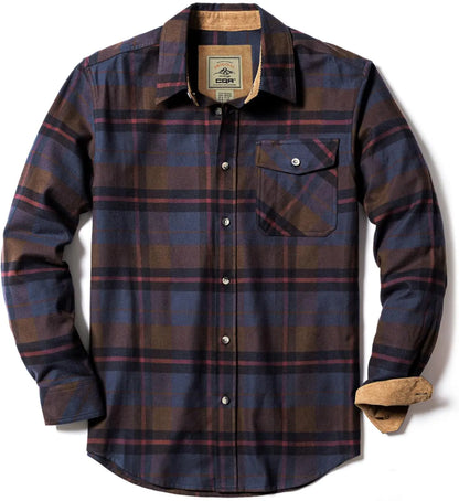 CQR Men's All Cotton Flannel Shirt, Long Sleeve Casual Button Up Plaid Shirt, Brushed Soft Outdoor Shirts X-Small Plaid Woods Night