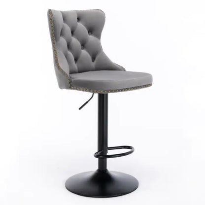 Swivel Velvet Barstools Adjusatble Seat Height From 25-33 Inch Gray Set Of 2