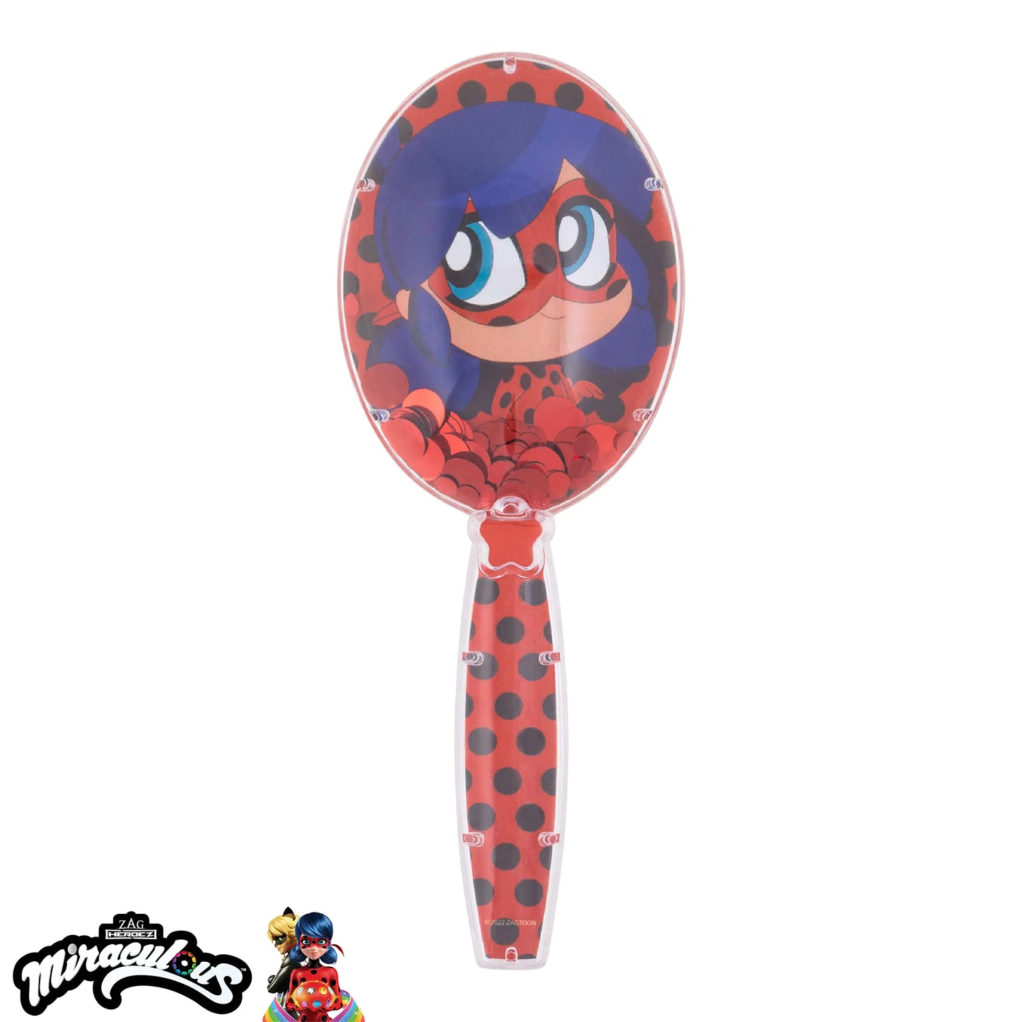 Miraculous Hair Brush with Magical Sparkling Stars Ladybug Confetti Hair Brush - Kids Hair Brush Ages 3+ Red