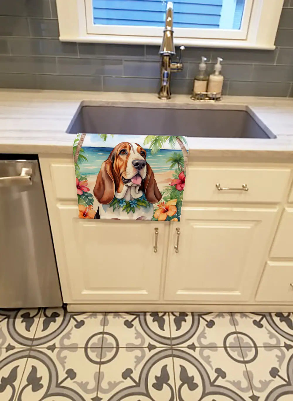 Basset Hound Luau Kitchen Towel