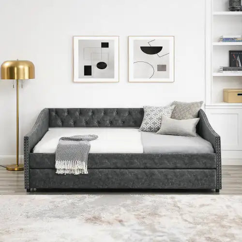 The Full-size Sofa Bed Features A Double-sized Upholstered Tufted Sofa Bed On Wheels Unavailable Platforms- Temu