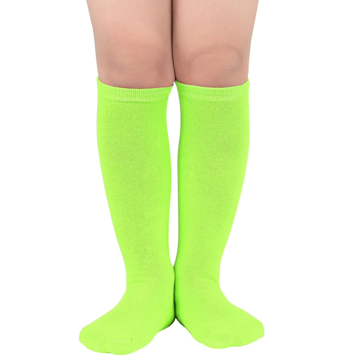 American Trends Kids Child Athletic Socks Striped Knee High Tube Soccer Socks Baseball Softball Socks for Toddler Girls One Size 1 Pack Solid Neon Green