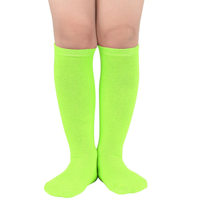 American Trends Kids Child Athletic Socks Striped Knee High Tube Soccer Socks Baseball Softball Socks for Toddler Girls One Size 1 Pack Solid Neon Green