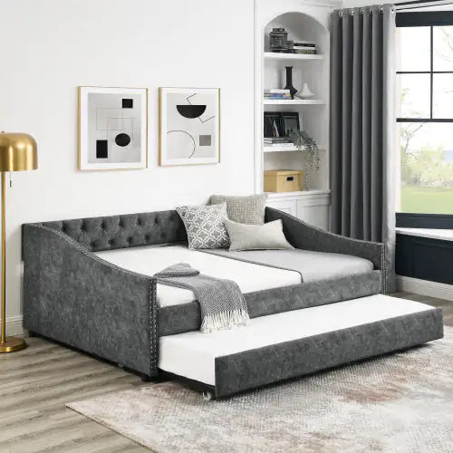 The Full-size Sofa Bed Features A Double-sized Upholstered Tufted Sofa Bed On Wheels Unavailable Platforms- Temu