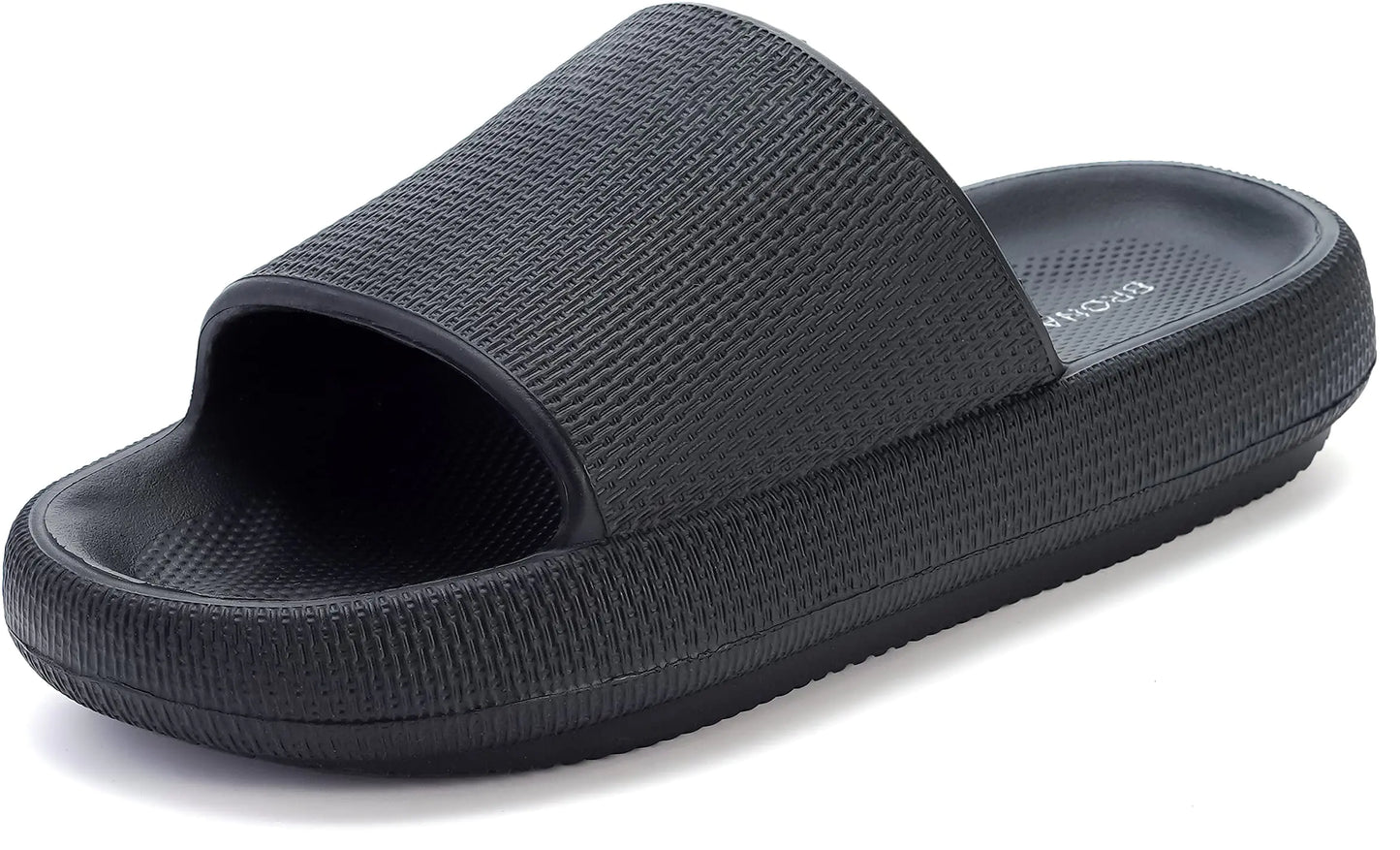 BRONAX Pillow Slippers for Women and Men | House Slides Shower Sandals | Cushioned Thick Sole 10.5-11.5 Women/9-10 Men Black