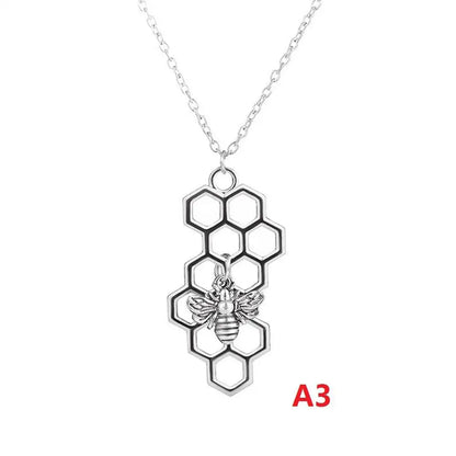 Vertical Honeycomb Pendant With Bee And Chain