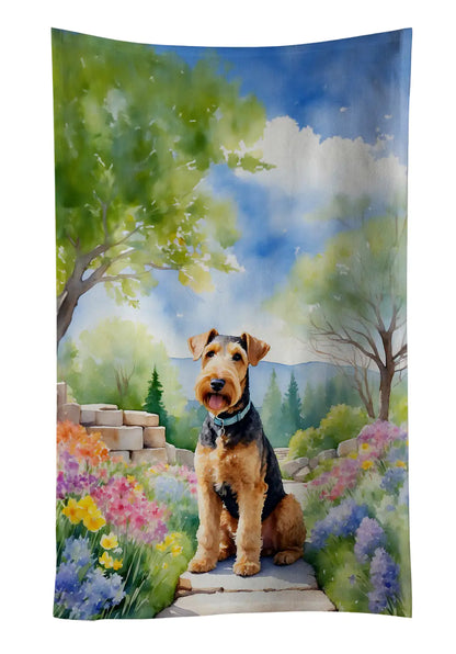 Airedale Terrier Spring Garden Kitchen Towel