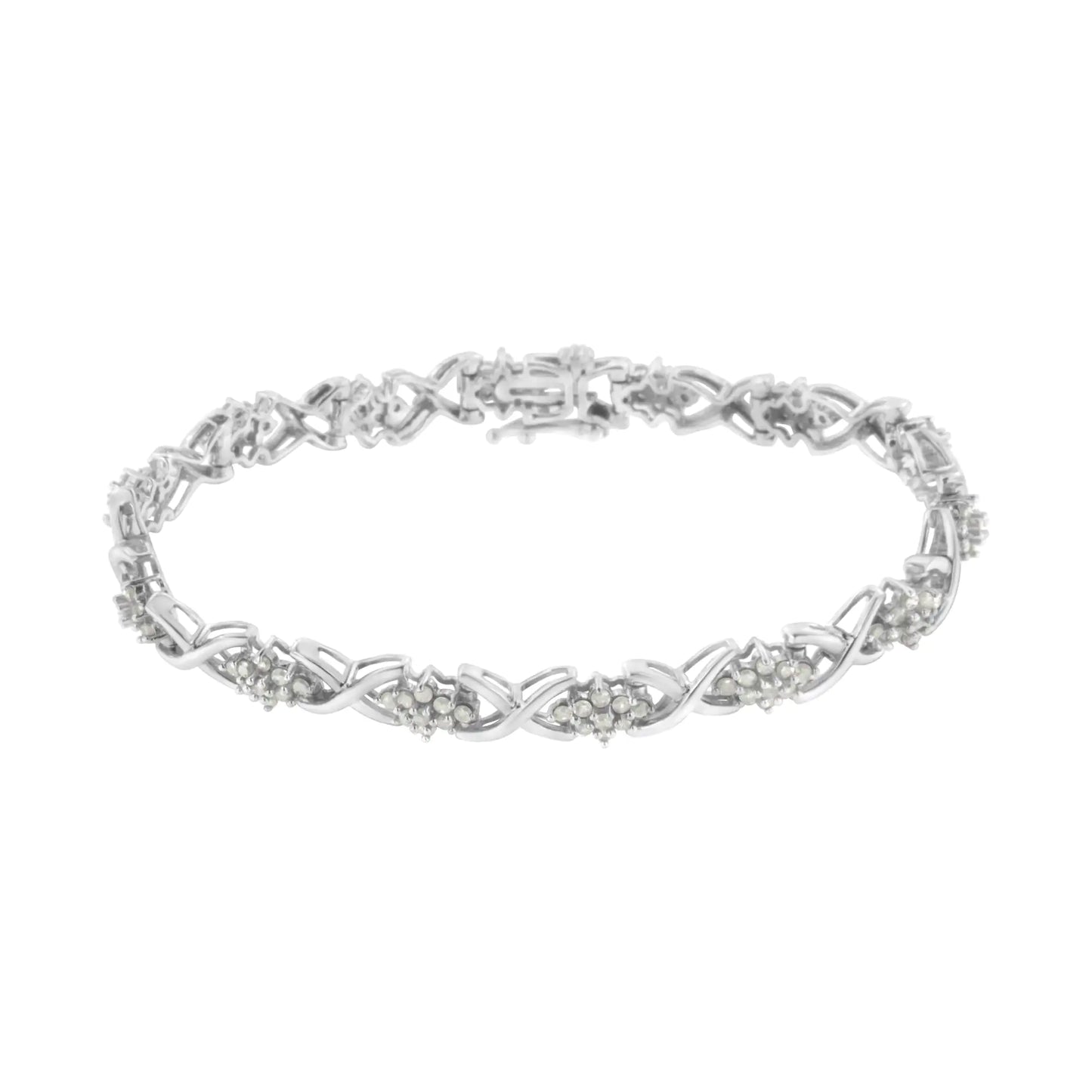 .925 Sterling Silver 2-1/4 Cttw Diamond 7” Cluster X Link Bracelet (I-J Color, I3 Clarity)