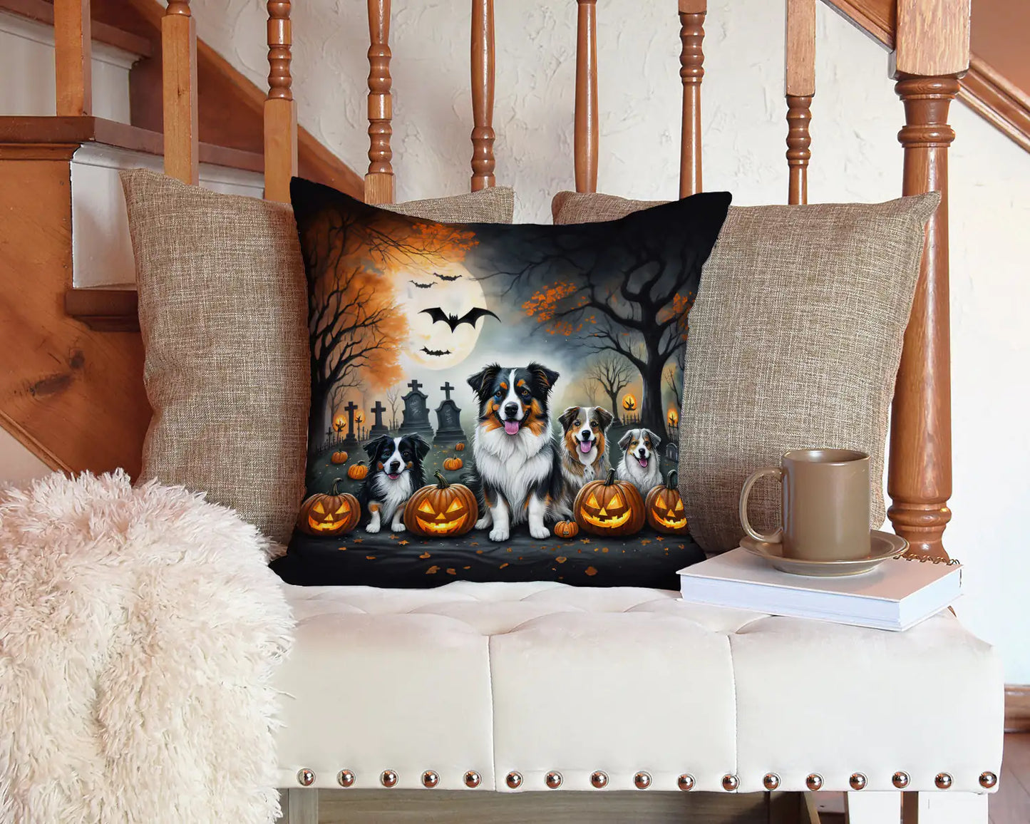 Australian Shepherd Spooky Halloween Throw Pillow