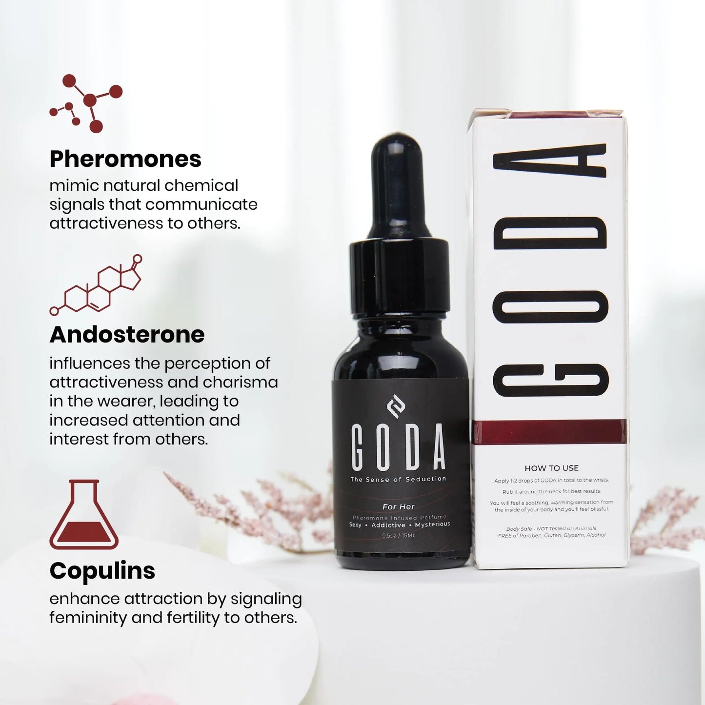 GODA For Her Pheromone Perfume for Women - Long-Lasting Women's Fragrances with Jasmine and Rose - Floral Perfume Oil with Sweet & Spicy Aroma - Vegan & Cruelty-Free Travel Perfume - 15ml/0.50 fl. oz