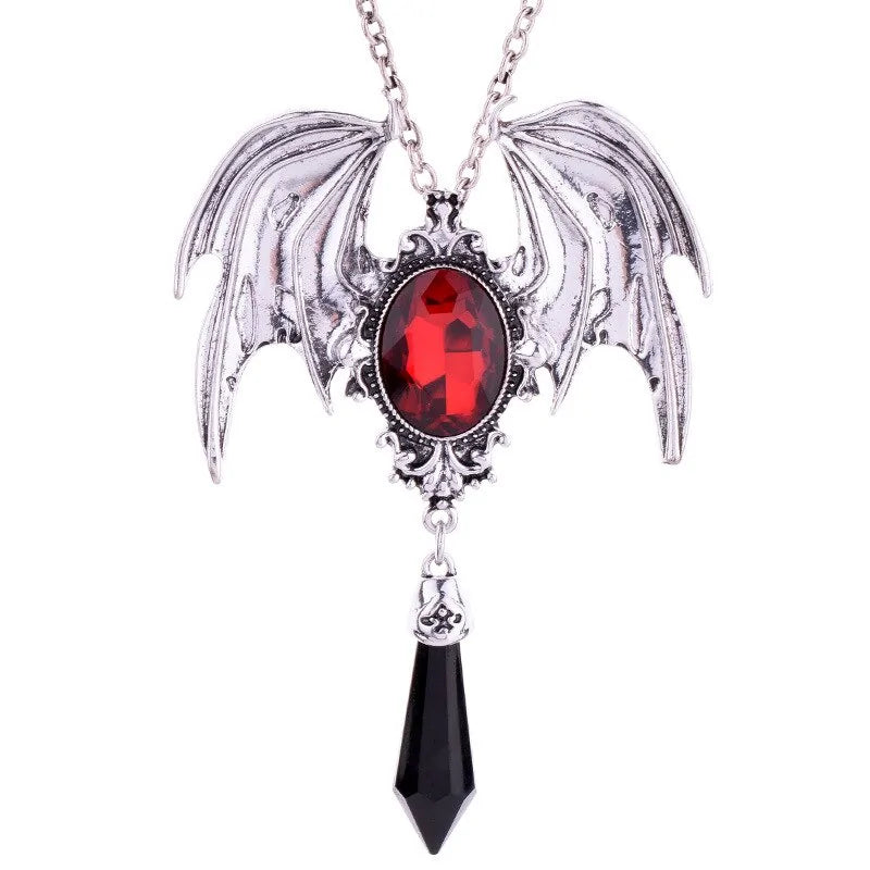 Red Crystal Vampire Bat Pendant