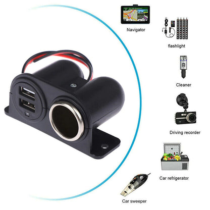 Car Cigarette Lighter Socket Splitter Dual USB Charger Power Adapter Outlet 12V