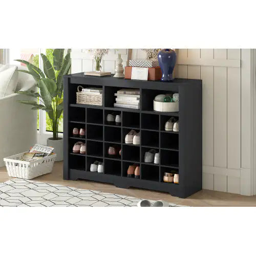 Stylish Design 24 Shoe Cabinet Console, Modern Shoe Cabinet With Curved Base, Multifunctional Sideboard, High Quality, For Corridor, Bedroom, Living Room, Black