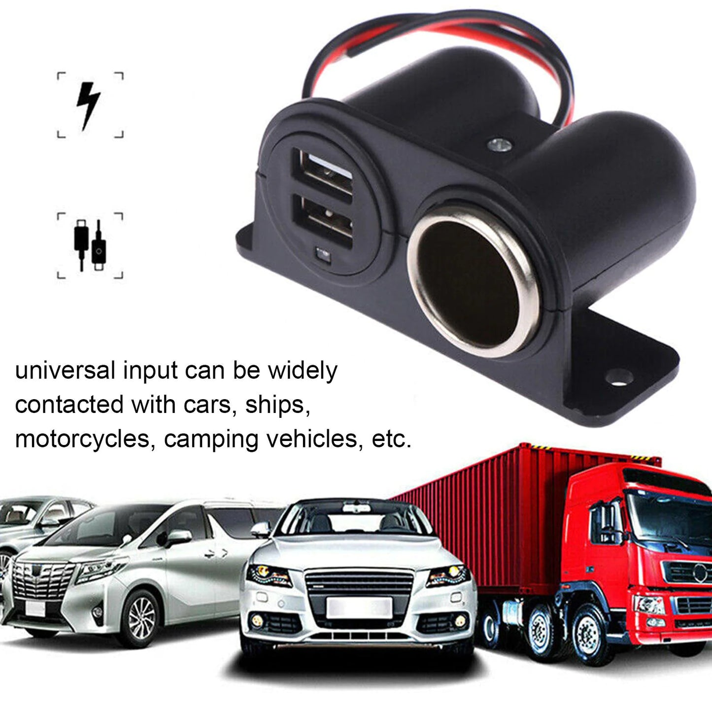 Car Cigarette Lighter Socket Splitter Dual USB Charger Power Adapter Outlet 12V