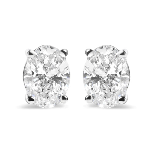 14K White Gold Prong Set Lab Grown Oval Diamond Solitaire Stud Earring (F-G Color, VS1-VS2 Clarity)