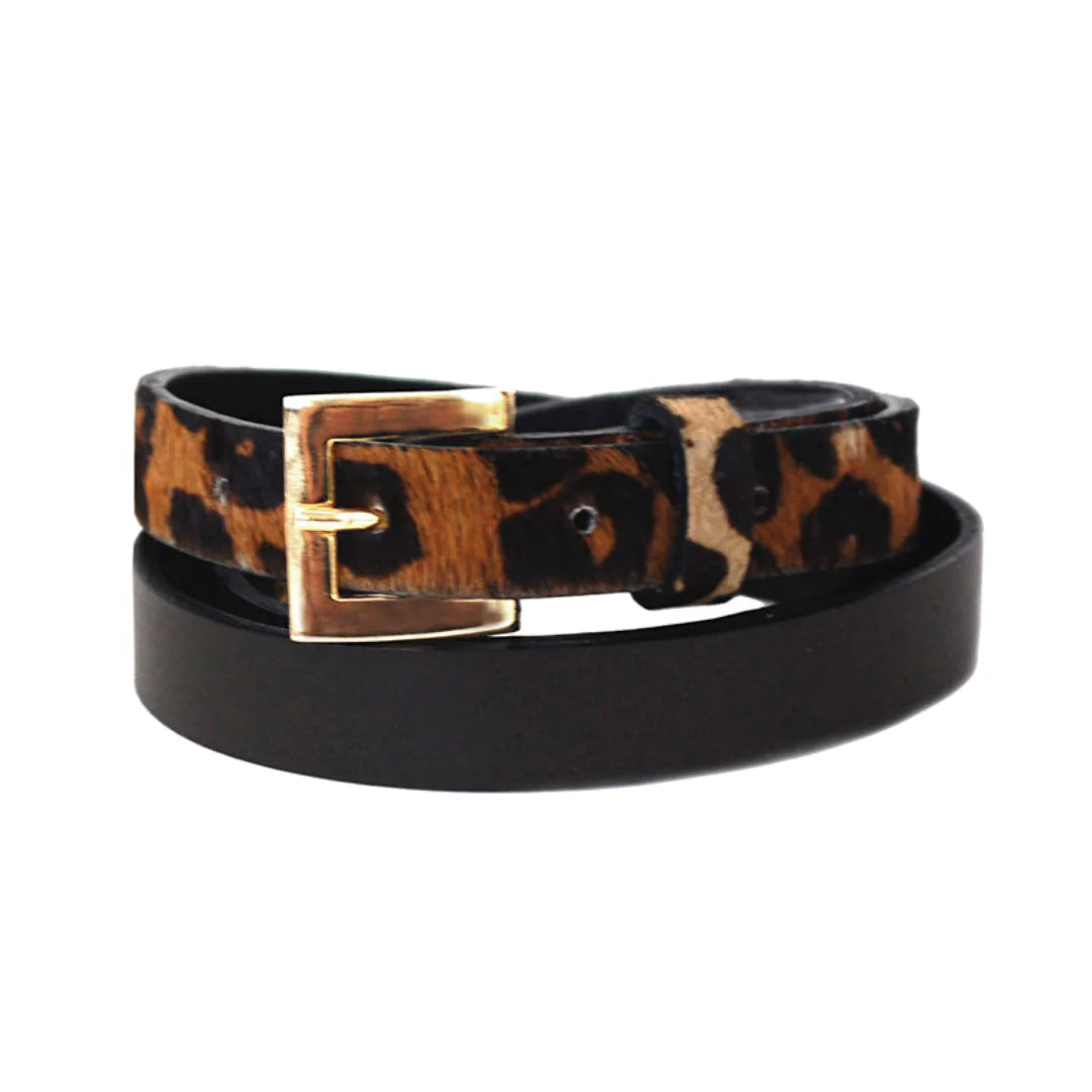 Sophia Genuine Leather & Cowhide Belt -Brown