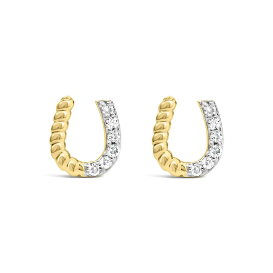 Aretes de Estudio de Oro Amarillo de 14K con Diamantes de 1/10 Cttw y Diseño Trenzado de Herradura (Color I-J, Claridad I1-I2)