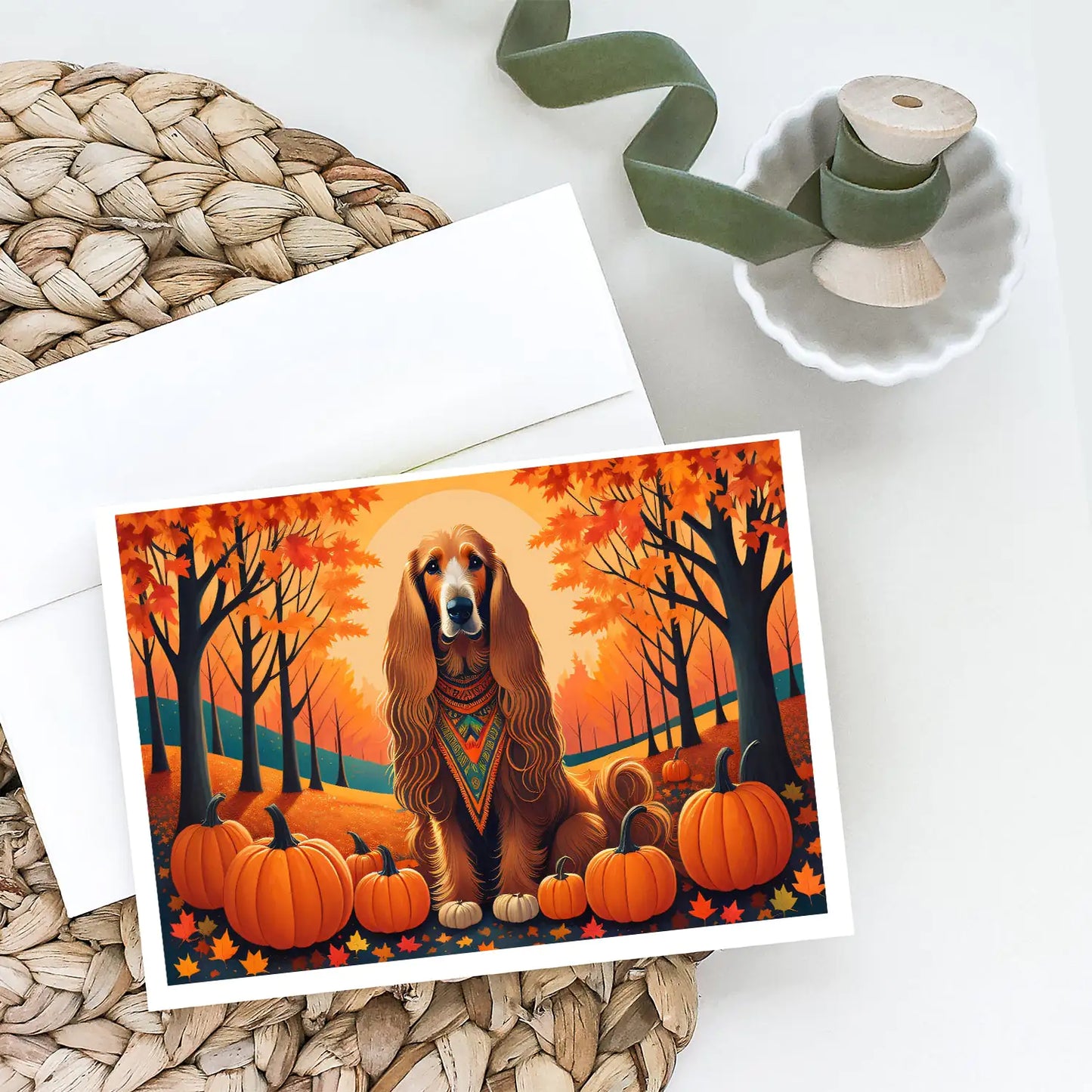 Afghan Hound Fall Greeting Cards Pack of 8