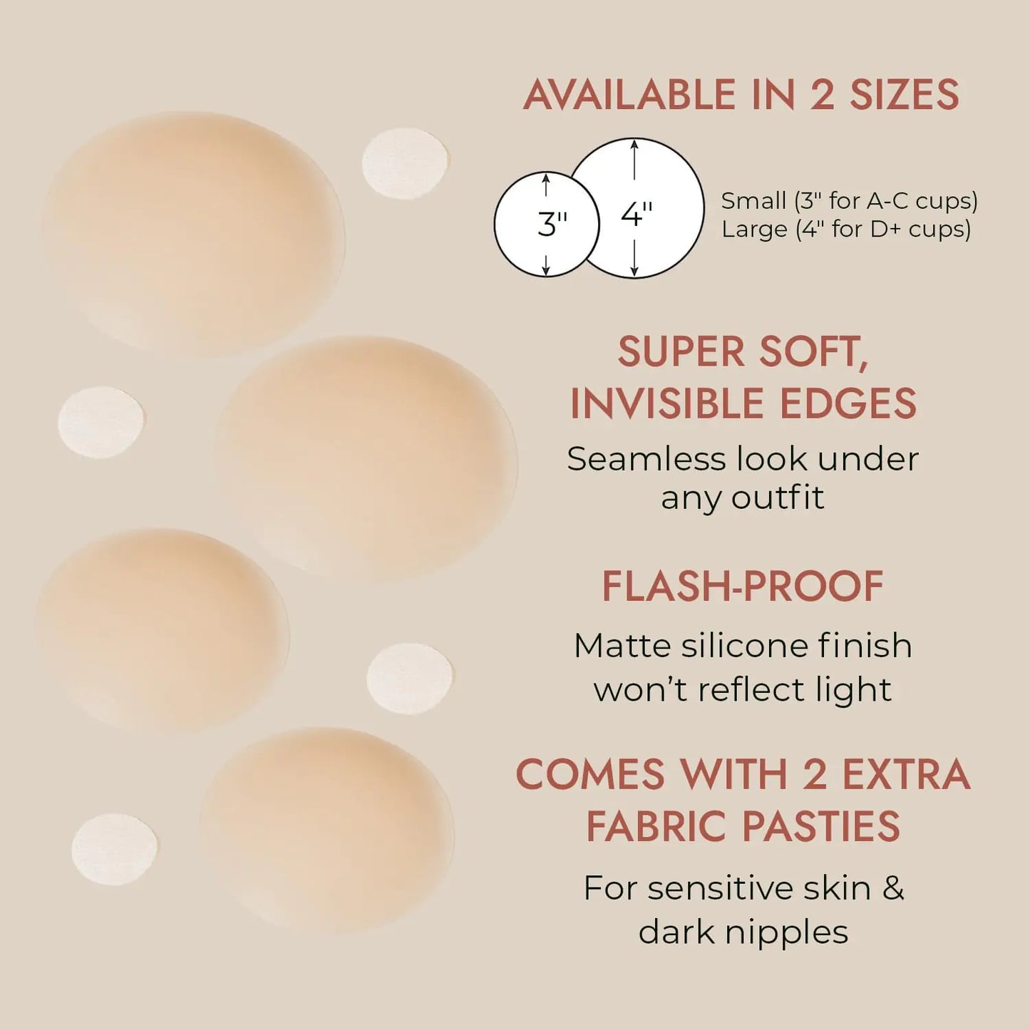 Nipple Cover - Available in 6 Skin Tone, Adhesive Silicone Reusable Nipple Pasties Nipple Covers Stickers Crème Small (Fits A - C Cups) Pack of 2