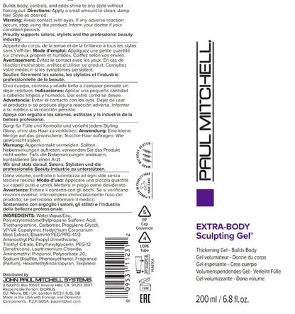 Paul Mitchell Extra-Body Sculpting Gel, Thickens + Builds Body, For Fine Hair, 6.8 fl. oz.