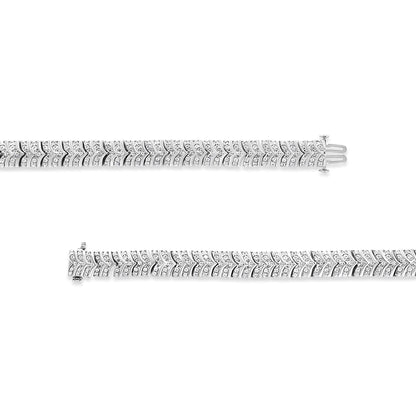 .925 Sterling Silver 3.00 Cttw Diamond Chevron Link Bracelet (I2-I3 Clarity, I-J Color) - Size 7.25"