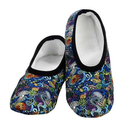 Snoozies Skinnies Slipper Socks – Cozy, Foldable Slippers for Women, Non Slip Socks for Travel & Indoors - Bright Daisy Small Under the Sea