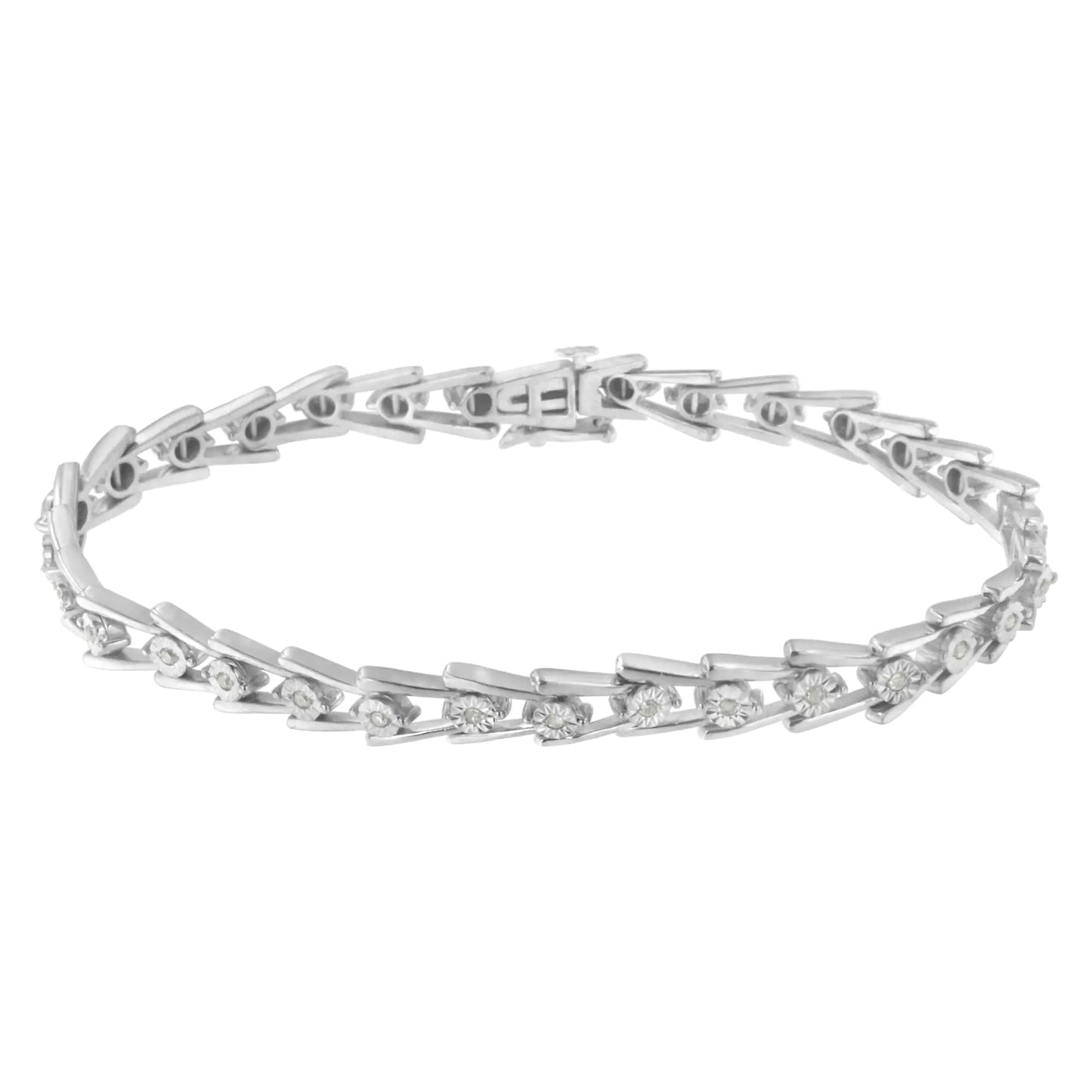 Pulseira 'V' Aberta e Elegante em Prata de Lei .925 com 1/4 cttw de Diamantes em Milagre (Cor I-J, Clareza I3) - 7,5"