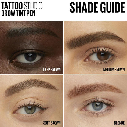 Maybelline New York TattooStudio Brow Tint Pen Makeup, Medium Brown, 0.037 fl. oz. 360 MEDIUM BROWN 0.04 Fl Oz (Pack of 1)