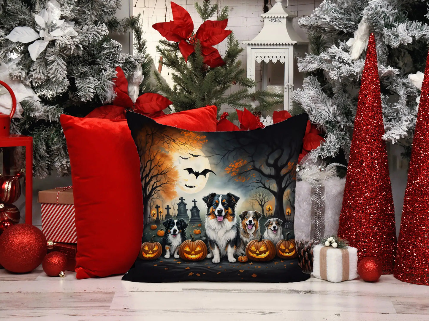 Australian Shepherd Spooky Halloween Throw Pillow