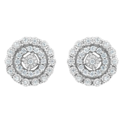 10KT White Gold 1/2 cttw Double Halo Brilliant Round-Cut Diamond Stud Earrings (I-J Clarity, I2-I3 Color)