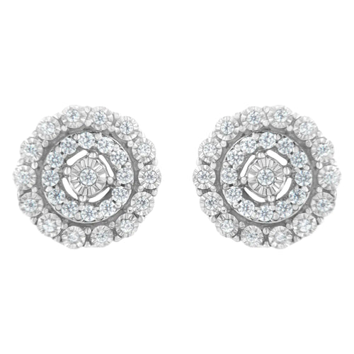 10KT White Gold 1/2 cttw Double Halo Brilliant Round-Cut Diamond Stud Earrings (I-J Clarity, I2-I3 Color)