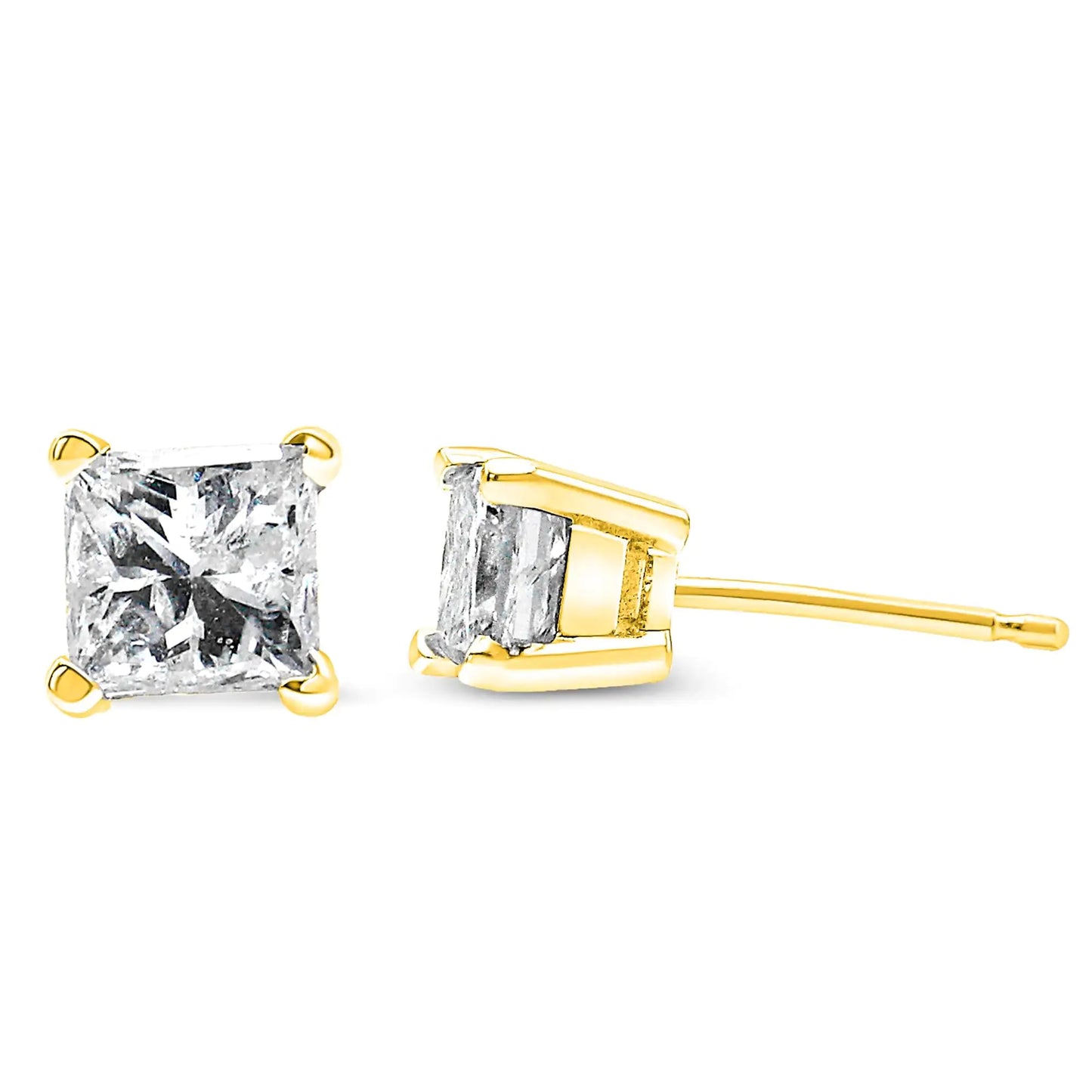 Boucles d'Oreilles en Diamant Solitaire Princesse de 14K Or avec Quatre Griffes Certifiées AGS (Couleur H-I, Clarté SI2-I1)